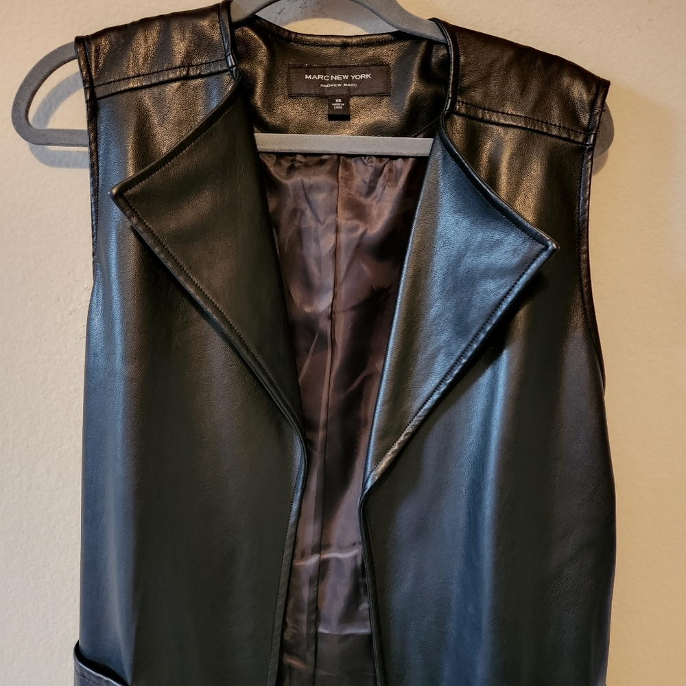 Marc New York Women Sleeveless Faux Leather Long Belted Vest - Picture 5 of 5